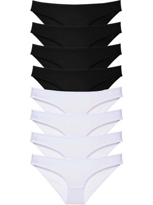 MiraLive 8 Adet Süper Eko Set Likralı Kadın Slip Külot Siyah Beyaz