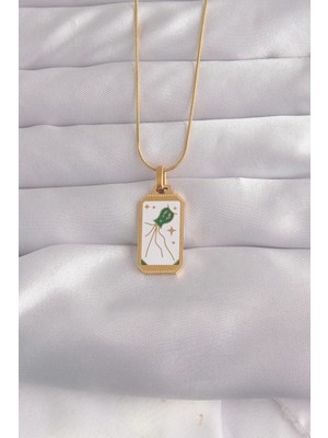 MiraLive 316L Çelik Gold Renk Beyaz Mineli Tarot Kolye - TJ-BKO9039