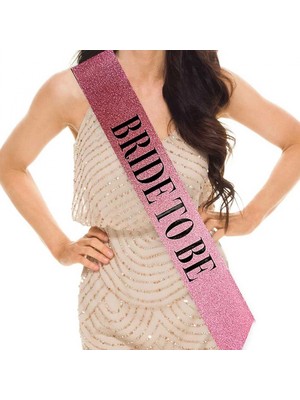 MiraLive Pembe Üzeri Siyah Kalın Bride To Be Yazılı Simli Işıltılı Kuşak Kemer 10X80 cm