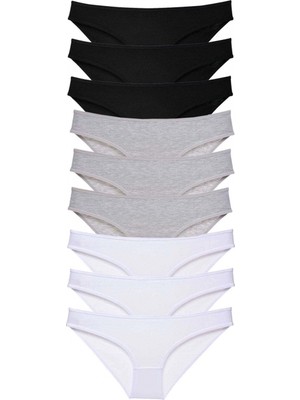 MiraLive 9 Adet Süper Eko Set Likralı Kadın Slip Külot Siyah Gri Beyaz