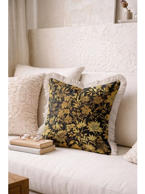 Hanna Home Saçaklı Saçaklı Kırlent Çiçek Desenli Dekoratif Kırlent Kılıfı Ev Dekorasyonu 43X43 cm