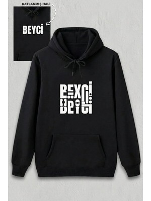 Mevese Lovely Sevgililer Günü Beyci Hediye Baskılı Oversize Kapüşonlu Sweatshirt - Siyah