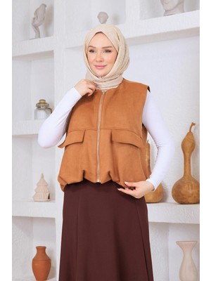 Esma Gündoğdu Süet Yelek Camel