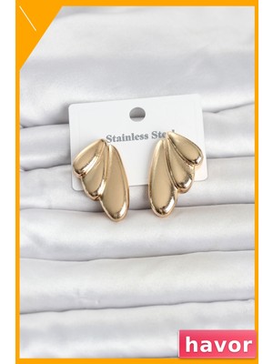 Havor Vintage Kadın Küpe 316L Paslanmaz Çelik Gold Renk