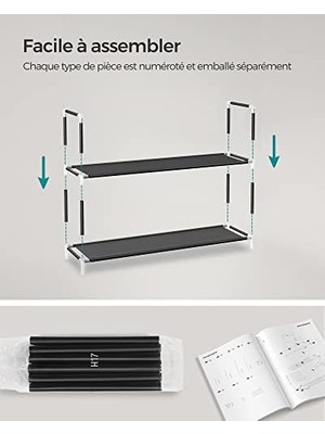 Gndz Store 2 Katlı Raf, Antre Dolabı Için Ayakkabı Saklama Çözümü, Ince ve Yer Tasarrufu Sağlayan, Metal Çerçeve, Dokuma Olmayan Kumaş Raflar, Siyah LSH052B01