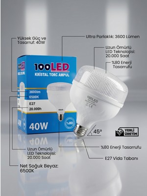 Plastora Home LED Kristal Torch Ampul 40W E27 Duy 3600 Lümen Beyaz Işık (6500K)