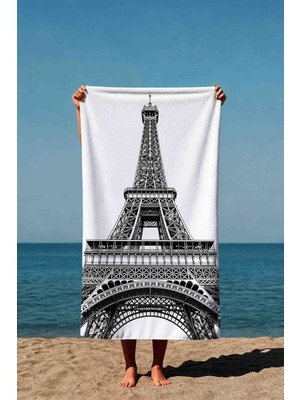 Luvis Store Monochrome Paris Eyfel Kulesi Desenli Baskılı Plaj Havlusu