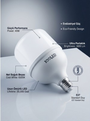 Plastora Home LED Torch Ampul 40W E27 Duy 3600 Lümen Beyaz Işık (6500K)