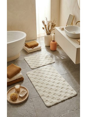 Eurobano Chess Premium Iskandinav Bohem 2'li Banyo Paspası 60X100 60X50 cm Lateks Kaymaz Taban Yıkanabilir