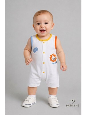 Babyden's Erkek Bebek Tulum Yazlık Pamuklu Şortlu Çıtçıtlı  Baskılı Bebek Tulumu Yenidoğan Bebek Giyim 0-9 Ay