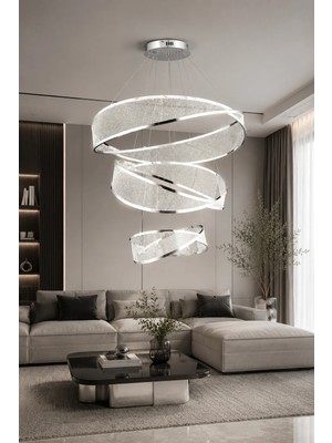 Taşcan Aydınlatma Marisol Krom Sarkıt LED 3 Katlı Avize Modern Luxury Salon Yatak Odası Avize