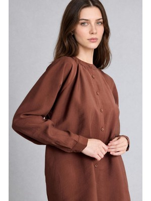 DeFacto Relax Fit Modal Uzun Kollu Kahverengi Tunik H5279AX26SM