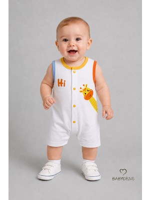 Babyden's Erkek Bebek Tulum Yazlık Pamuklu Şortlu Çıtçıtlı  Baskılı Bebek Tulumu Yenidoğan Bebek Giyim 0-9 Ay