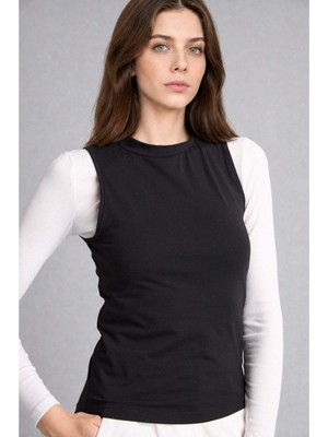 DeFacto Slim Fit Yarım Balıkçı Yaka Penye Siyah Atlet H8040AX26SM