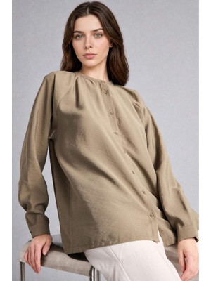 DeFacto Relax Fit Modal Uzun Kollu Açık Haki Tunik H5279AX26SM