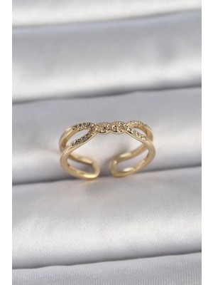 Uravas Store Ietaks™ Pirinç Gold Renk Ayarlanabilir Zirkon Taşlı Sarmal Model Kadın Yüzük