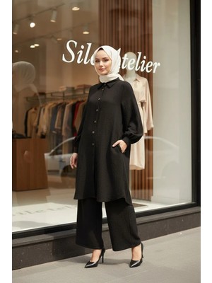 Sile Atelier Sıle Atelıer Kadın Siyah Müslin kumaş Tesettür tunik Yazlık Rahat