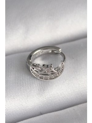Uravas Store Ietaks™ 316L Çelik Gümüş Renk Zirkon Taşlı Ay Yıldız Model Tragus Piercing