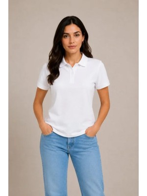 Efnaz Style Polo Yaka Pike Kumaş Düğmeli Basic Tişört Günlük Rahat - Beyaz