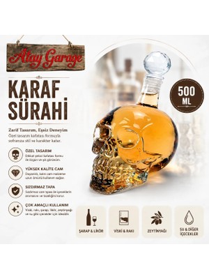 Atay Garage Kuru Kafa Cam Karaf Sürahi – Şık Dekoratif Viski Şarap Şampanya Şişesi | Bar & Ev Aksesuarı Sürahi Sise Karaf