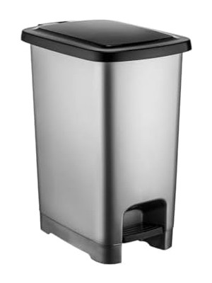 Slim Çöp Kovası Pedallı Gri Banyo Mutfak Çöp Kovası Kapaklı Dış Mekan Bahçe Çöp Kutusu 40 Litre