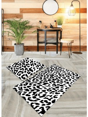 Ardizayn Leopar - (SİYAH), Dokuma Taban, Yuvarlak Banyo Halısı (60X100-40X60 CM 2'Li SET)