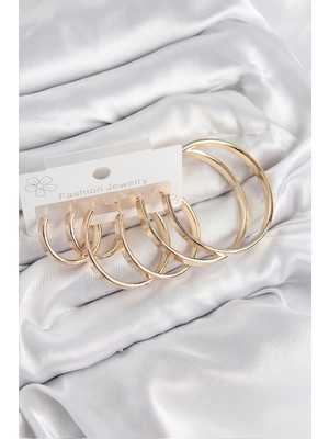 Techugo Pirinç Halka Model Gold Renk Kadın Set Küpe -1492