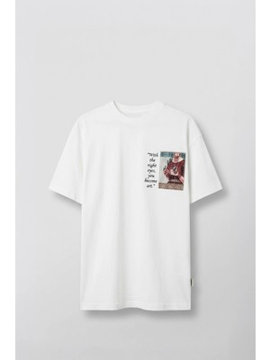Abluka Online Erkek Oversize Oryantal 3D Sırt Baskılı T-Shirt Beyaz