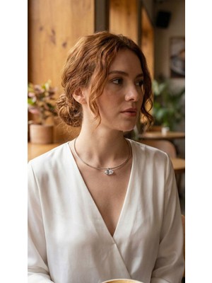 Techugo Pirinç Gümüş Renk Choker Model Zirkon Taşlı Kadın Kolye -1492