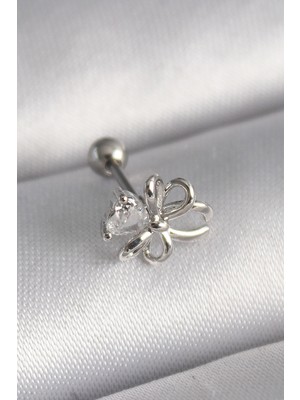 Techugo 316L Çelik Gümüş Renk Zirkon Taş Detay Kurdele Model Tragus Piercing -1492