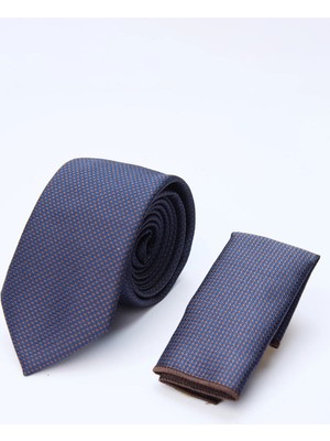 İmza Lacivert-Kahverengi Desenli 7 cm Kravat 1090260130