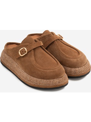Shoemark Plandi Taba  Hakiki Deri Kadın Terlik