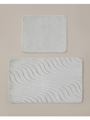 English Home Curveline Kaydırmaz Taban Banyo Paspası Seti 60X80 cm + 40X60 cm Bej