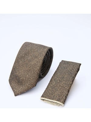 İmza Kahverengi-Bej Desenli 7 cm Kravat 1090260128