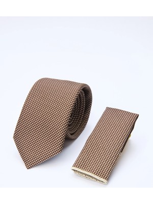 İmza Kahverengi-Bej Desenli 7 cm Kravat 1090260130