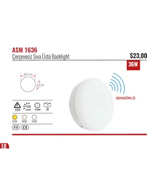 YCL Asm 1636 36W Çerçevesiz Sıva Üstü Backlight LED Panel Sensörlü