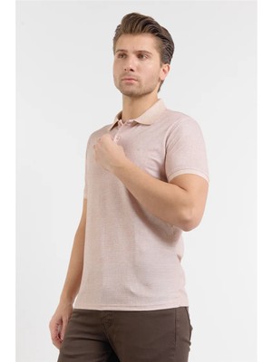 İmza Bej Kısa Kol Baskılı Pike Polo Yaka Cepsiz esnek Casual Slim Fit Tişört 1011250153
