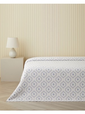 English Home Lorita Baskılı Pamuklu Tek Kişilik Pike 150X220 cm Mavi