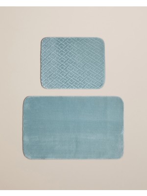 English Home Gridline Kaydırmaz Taban Banyo Paspası Seti 60X80 cm + 40X60 cm Koyu Yeşil