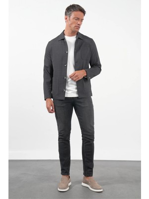 İmza Füme Berberi Yaka Slim Fit Esnek Mont 1007260154