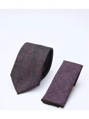 İmza Siyah-Lila Desenli 7 cm Kravat 1090260122