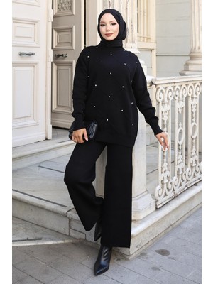 Missvalle Taş Detaylı Triko Takım Siyah 6148