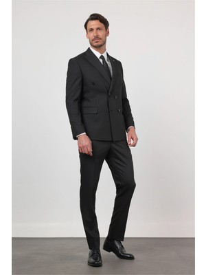 İmza Siyah Kırlangıç Yaka Kruvaze 6 Drop Slim Fit Tam Astar Esnek Takım Elbise 1001260159