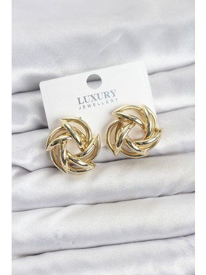 Techugo Gold Renk Pirinç Keskin Sarmal Model Kadın Küpe -1492