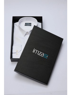 İmza Beyaz Sert Yaka Uzun Kol Cepsiz Slim Fit %100 Pamuk Gömlek 1004260324