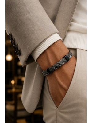 JACK FERRERO Luxury Men's Collection Çelik Kilit Deri Bileklik