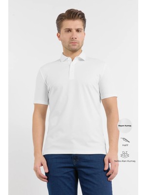 İmza Beyaz Italyan Yaka Kısa Kol Cepsiz Slim Fit Pamuklu Tişört 1011260180