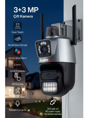 3 Mp + 3 Mp Çift Lens Wi-Fi Tf Kart Girişli Güvenlik Kamerası