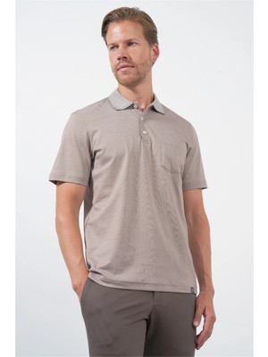 İmza Bej Polo Yaka Kısa Kol Cepli Comfort Fit Pamuklu Tişört 1011260157