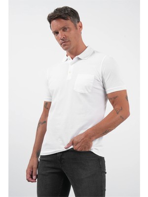 İmza Beyaz Polo Yaka Kısa Kol Cepli Comfort Fit Pamuklu Tişört 1011260155